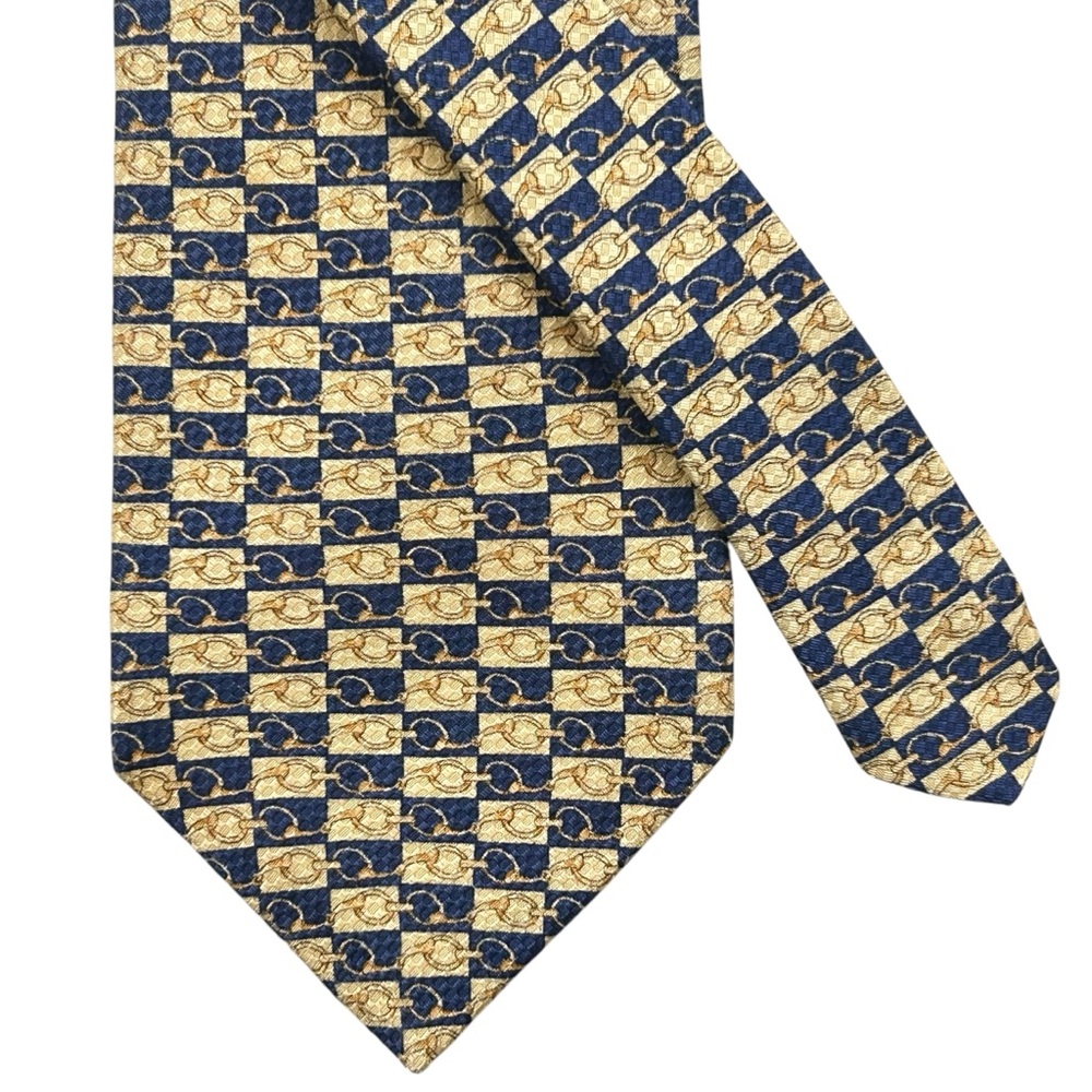 Robert Talbott Hand Sewn Link Pattern 100% Silk Tie Blue & Yellow